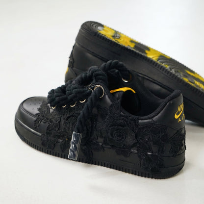 Custom Air Force 1 Black Glitter Rose Embroidery – BL4IR - BL4IR