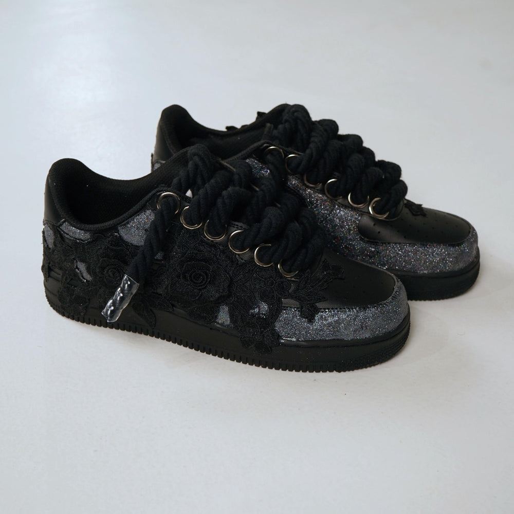 Custom Air Force 1 Black Silver Rose Embroidery – BL4IR - BL4IR