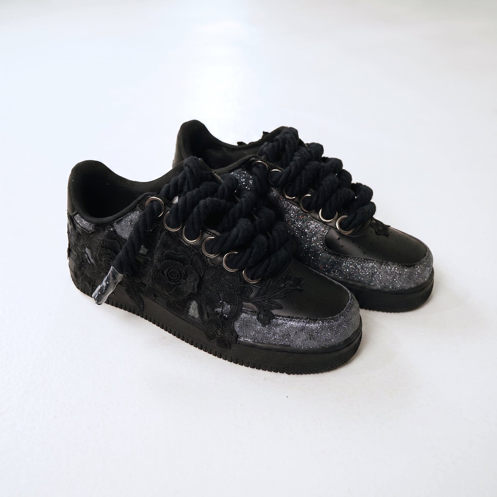 Custom Air Force 1 Black Silver Rose Embroidery – BL4IR - BL4IR