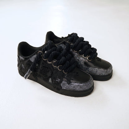Custom Air Force 1 Black Silver Rose Embroidery – BL4IR - BL4IR