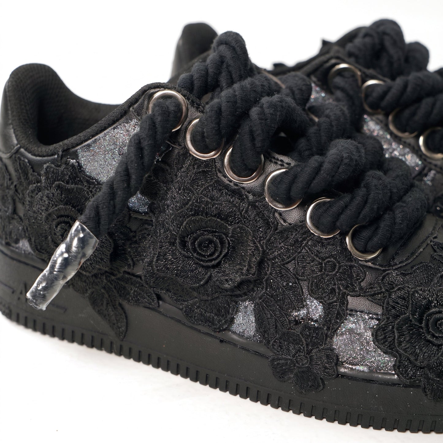 Custom Air Force 1 Black Silver Rose Embroidery – BL4IR - BL4IR