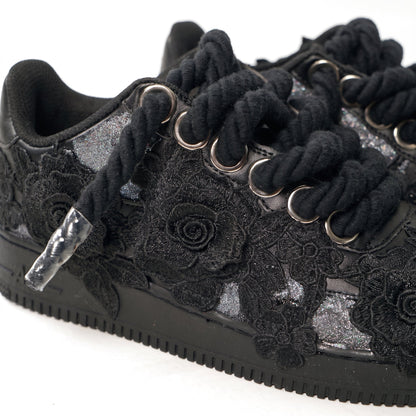 Custom Air Force 1 Black Silver Rose Embroidery – BL4IR - BL4IR