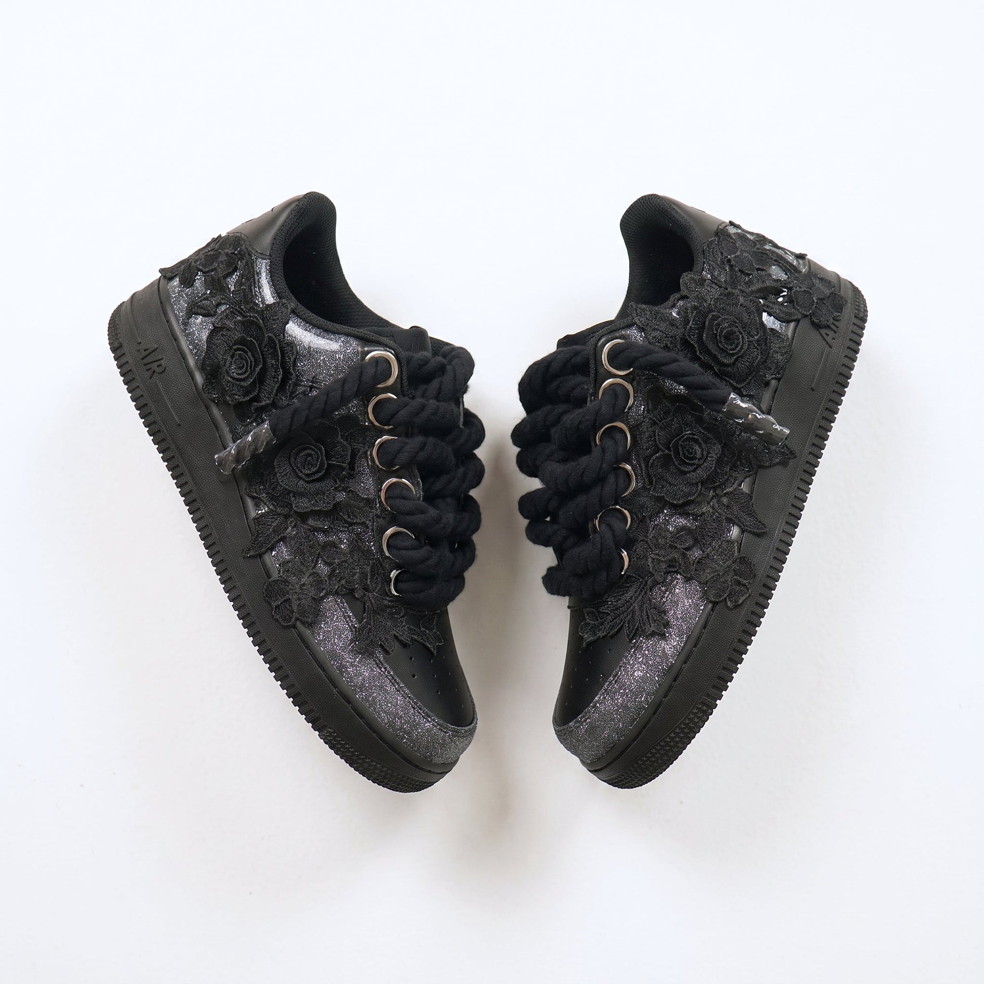 Custom Air Force 1 Black Silver Rose Embroidery – BL4IR - BL4IR