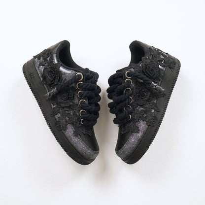 Custom Air Force 1 Black Silver Rose Embroidery – BL4IR - BL4IR