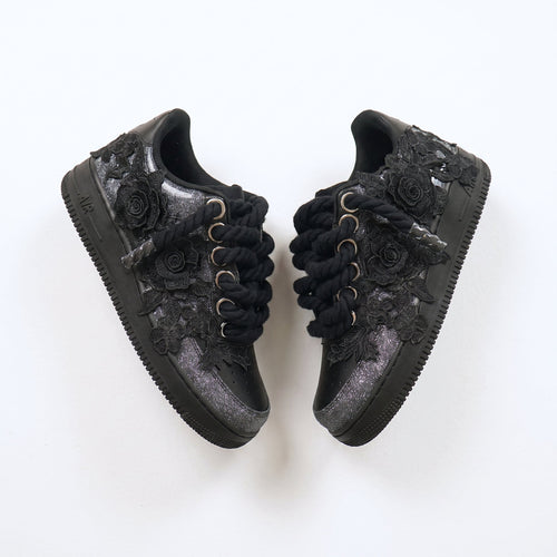 Custom Air Force 1 Black Silver Rose Embroidery – BL4IR - BL4IR