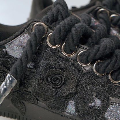 Custom Air Force 1 Black Silver Rose Embroidery – BL4IR - BL4IR