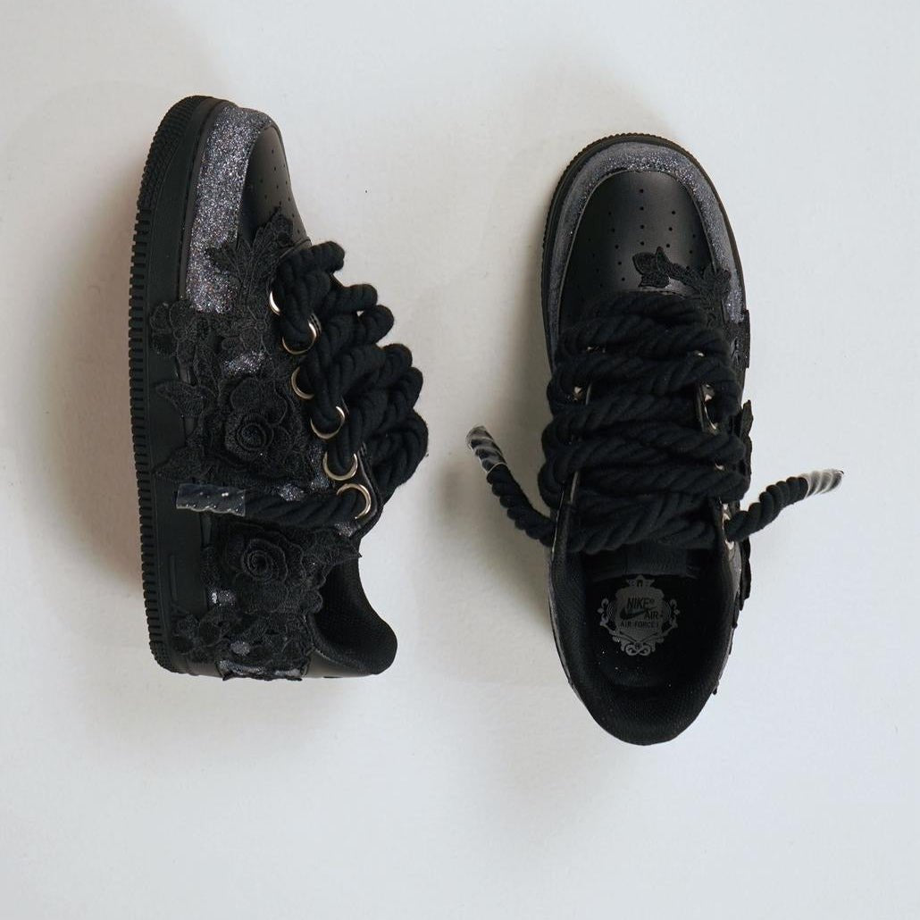 Custom Air Force 1 Black Silver Rose Embroidery – BL4IR - BL4IR