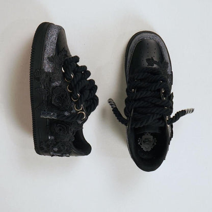 Custom Air Force 1 Black Silver Rose Embroidery – BL4IR - BL4IR